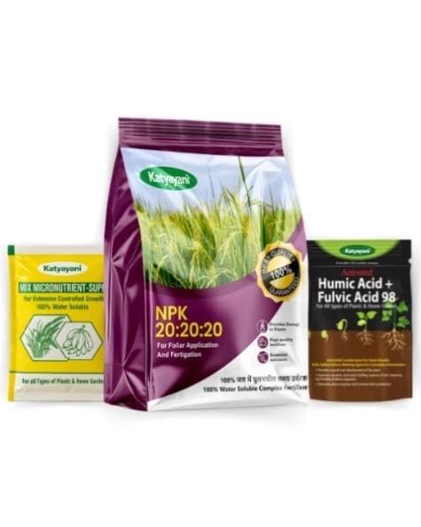Katyayni NPK 20:20:20 Fertilizer for Plants With 2 Sample - Mix Micronutrient and Humic Acid, Complete Set For Plant Growth.