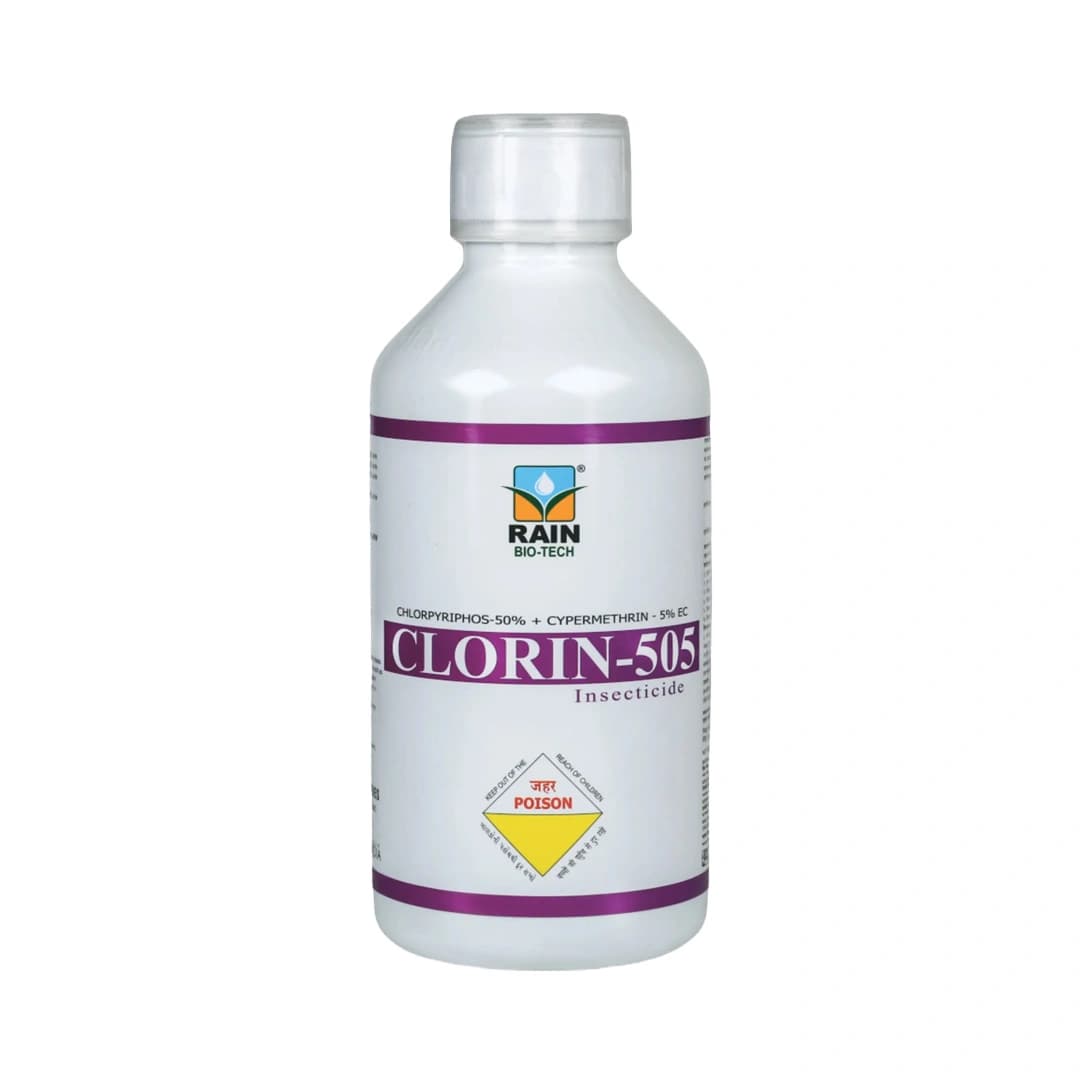 Clorin 505 - Chlorpyriphos 50% + Cypermethrin 5% EC Insecticide, Best Use Against Aphids, Jassids, Thrips, Whiteflies, Spotted, Pink Bollworm - Image 1