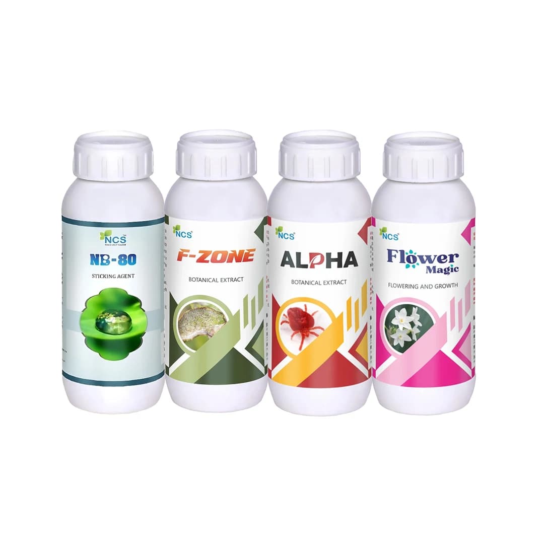 Suraksha Kit For Thrips And Mites Control at Flowering Stage 45-80 Days (F-Zone 250 ML + Alpha Bio 250 ML + Flower Magic 250 ML + NB 80 250 ML) - Image 1