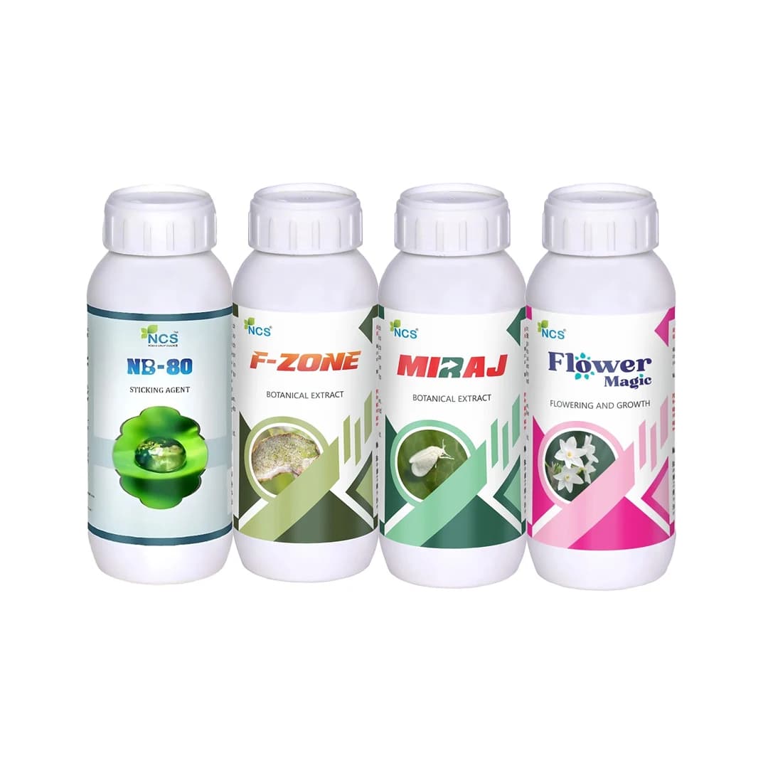 Suraksha Kit Sucking Pest Control at Flowering Stage 45-80 Days (F-Zone 250 ML + Miraj 250 ML + Flower Magic 250 ML + NB 80 250 ML) - Image 1