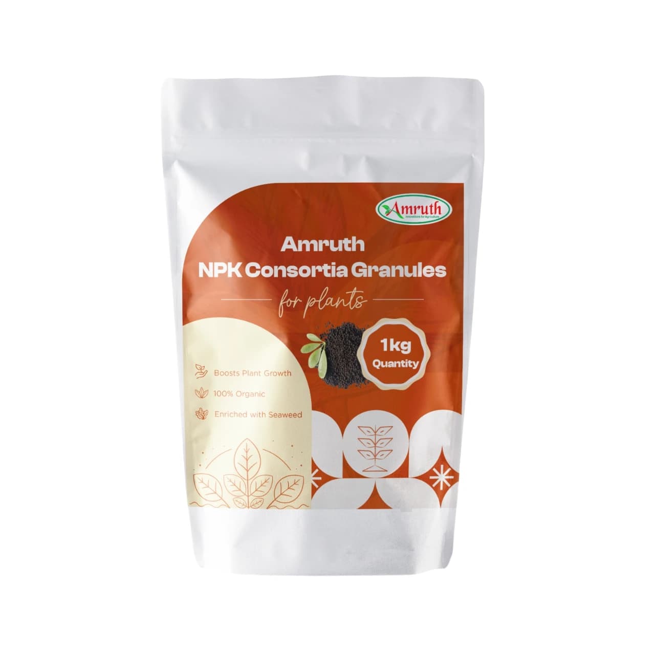 Amruth Npk Consortia Granules, Nitrogen 10%, Phosphorus 10%, Potassium 10%, Organic Bio Npk Fertilizer With Seaweed For Soil And Plant Health - Image 1