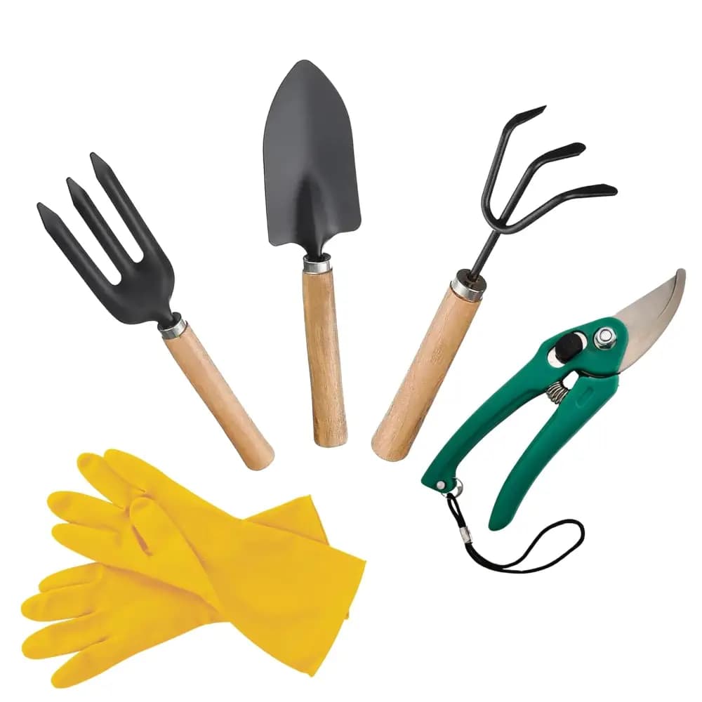 GACIL 5-In-1 Gardening Tool Kit Set For Home Garden, Includes Hand Gloves, Hand Shovel, Hand Fork, Hand Cultivator And Pruner - Image 1