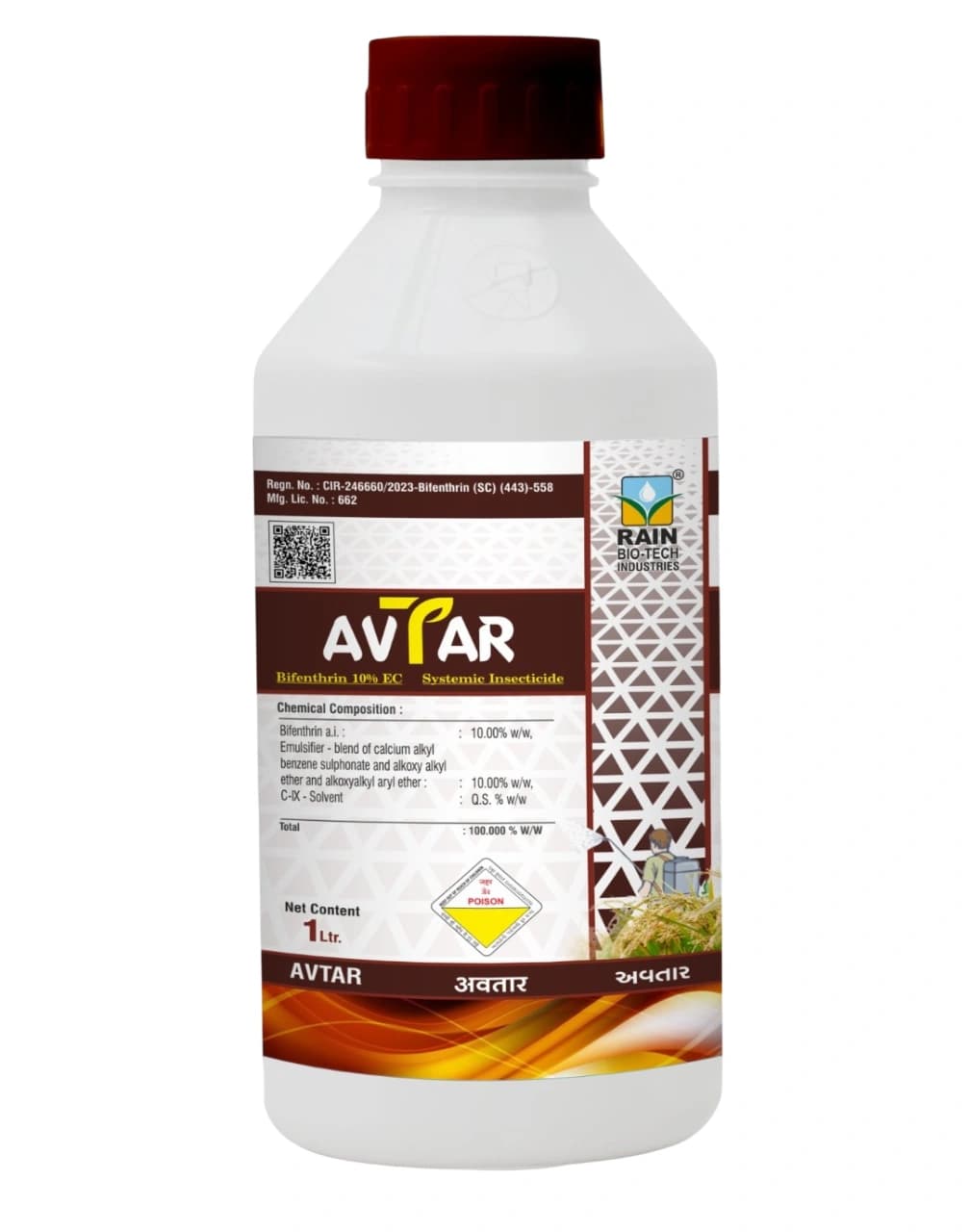 Rain AVTAR Bifenthrin 10% EC Insecticide, Effective For Bollworms, Whiteflies, Leafhoppers In Crops - Image 1