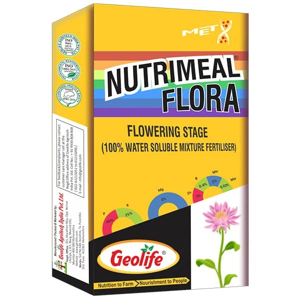 Geolife Nutrimeal Flora Flowering Stage 00-40-25 + TE Nano Technology WSF + TE, Nutrients Like Mn, Mg, Zn, Suitable For All Crops - Image 1