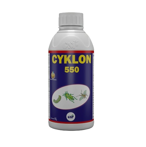 GSP Cyklon 550 Chlorpyriphos 50% + Cypermethrin 5% EC Insecticide, Use For Cotton, Paddy, Vegetables, Soyabean, Chickpeas, Pigeon Pea.