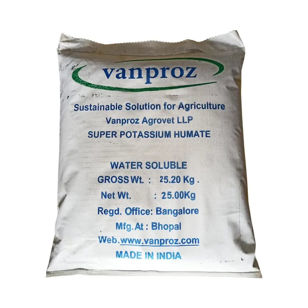 Vanproz Super Potassium Humate (98%) Organic Fertilizer, 25 KG Bag, It helps the soil to improve plant growth.