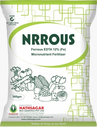 Nathsagar NRROUS Ferrous (Fe) 12% EDTA Micronurient Fertilizer, 100% Water Soluble, Facilitates Rapid and Efficient Absorption by Plant Roots