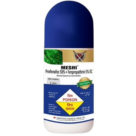 Sumitomo MESHI Profenofos 50% + Fenpropathrin 5% EC Insecticide, Used For Management Of Caterpillars, Aphids And Mites In Crops