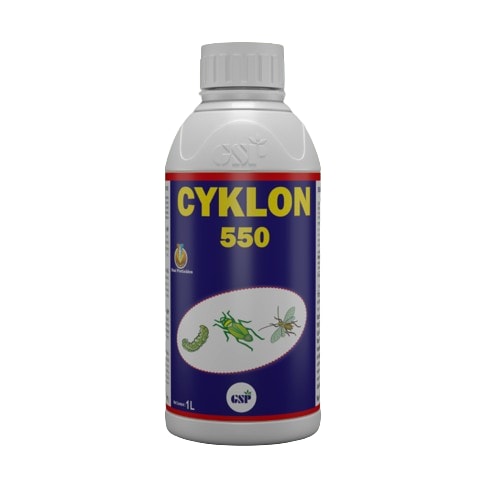 GSP Cyklon 550 Chlorpyriphos 50% + Cypermethrin 5% EC Insecticide, Use For Cotton, Paddy, Vegetables, Soyabean, Chickpeas, Pigeon Pea.