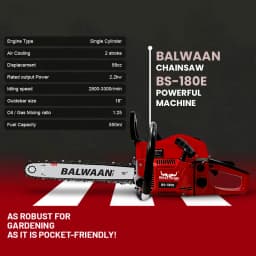 Balwaan BS-180E ECO Chainsaw, 58cc Engine, 2 Stroke Petrol Operated, 6 Months Warranty 6