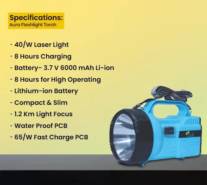 NCS Aura Flashlight Torch, 3.7 V 6000 mAh Lithium-Ion Battery, Can Be Used In Agricultural Activities, Outdoor Activities, and Home - Image 8