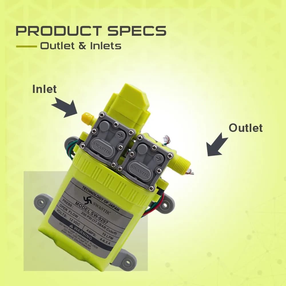Radhe Agri SW-9297 12V DC Diaphragm Pump Double Motor, 250 PSI, 10LPM Auto-Cut, Japan Based Technology - Image 3