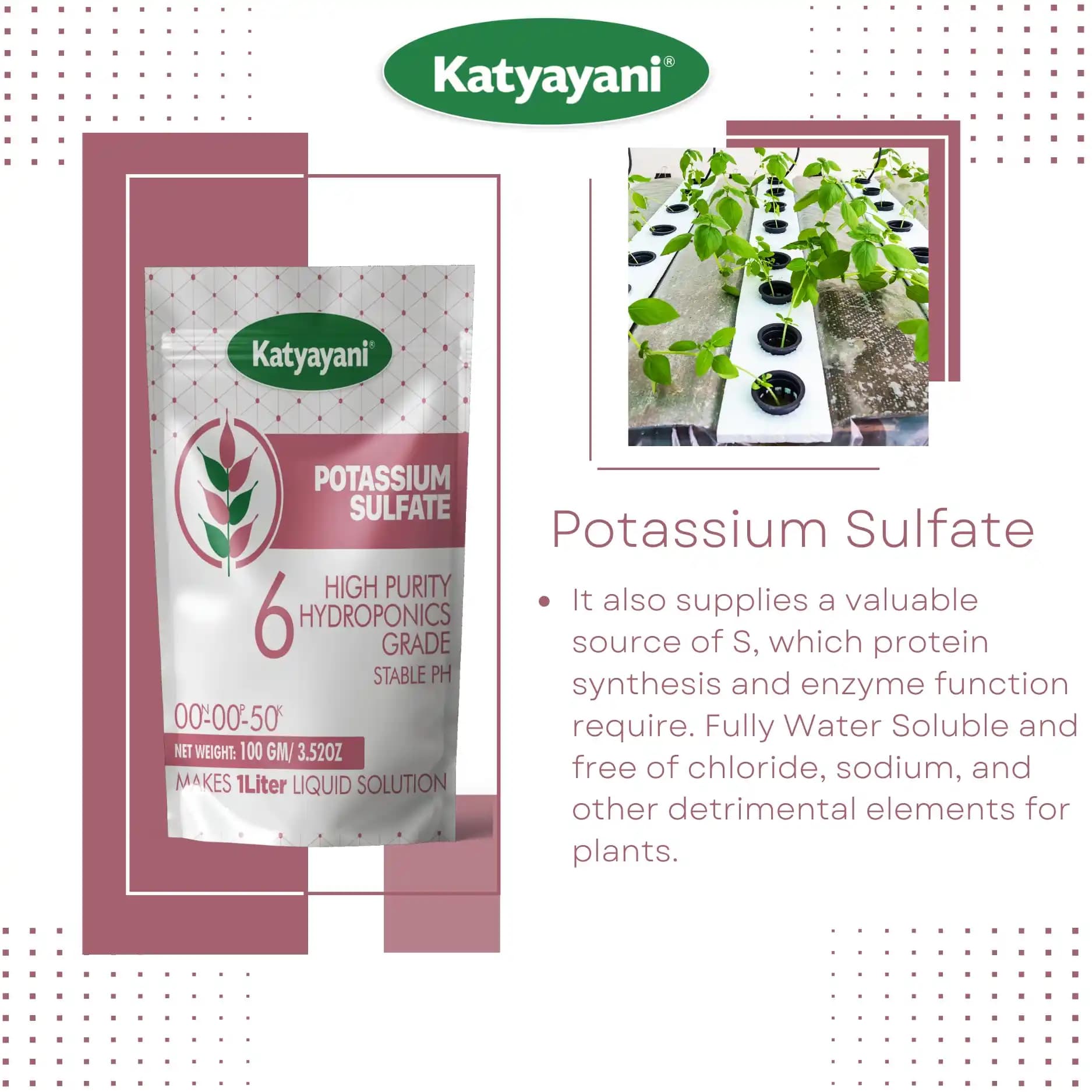 Katyayani Potassium Sulphate, High Purity Hydroponics Grade, 100% Water Soluble Fertilizer, Suitable For All Crops. - Image 2