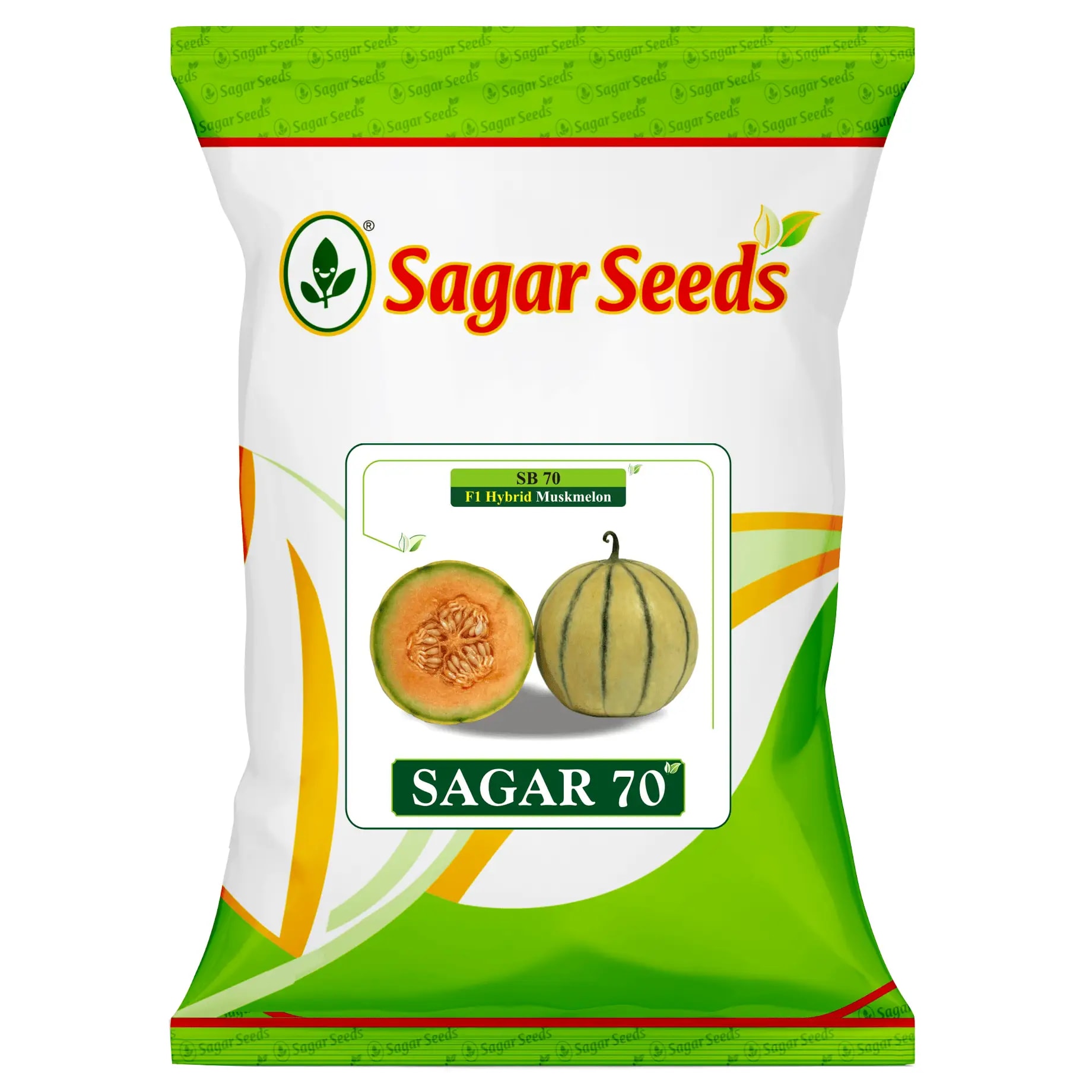 Sagar 70 F1 Hybrid Muskmelon Seeds, High TSS, Fusarium Wilt Resistant, Yellow Skinned With Green Stripes