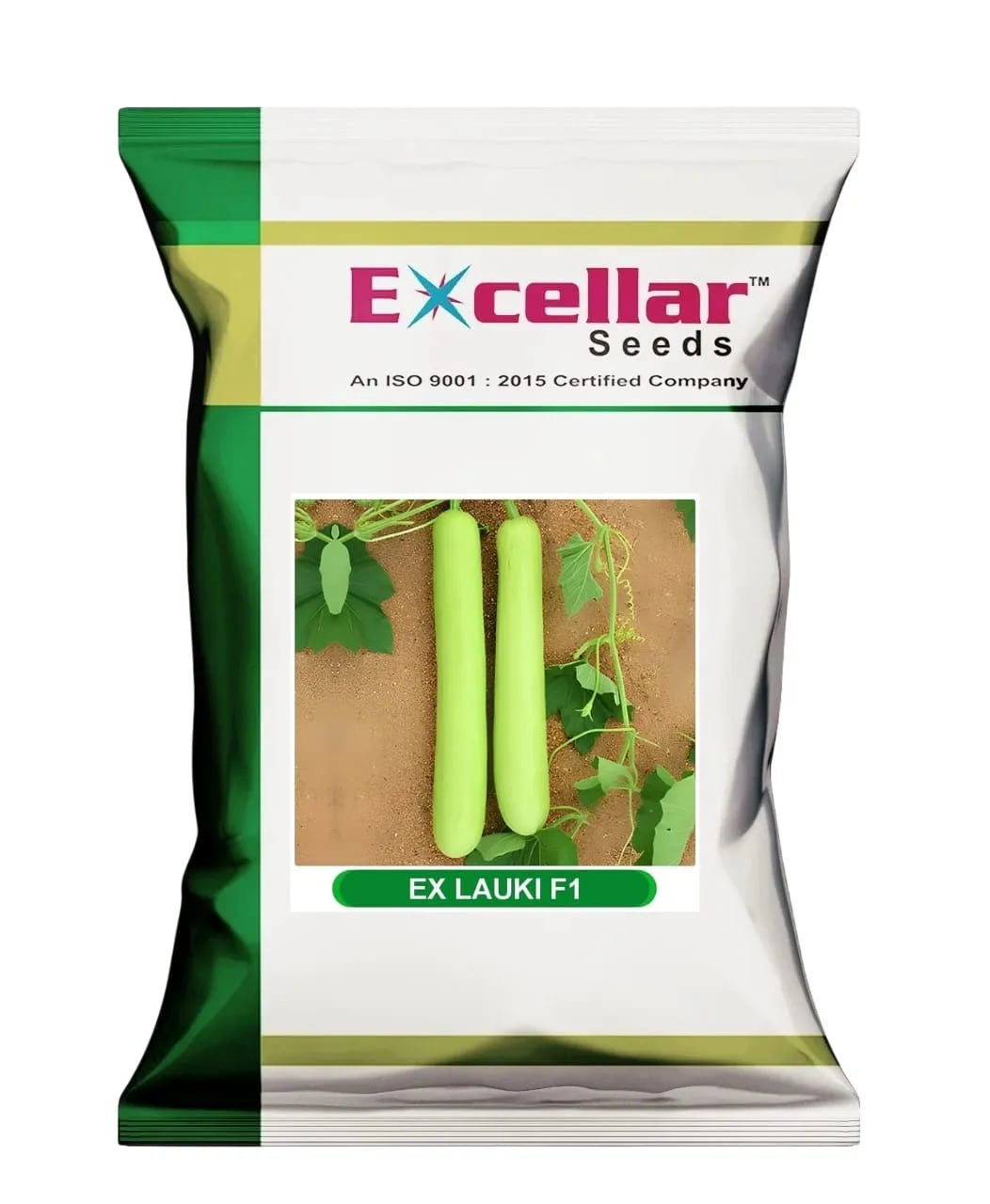 Excellar EX LAUKI F1 Bottle Gourd Seeds, Long, Smooth, Cylindrical Fruits With A Parrot Green Color