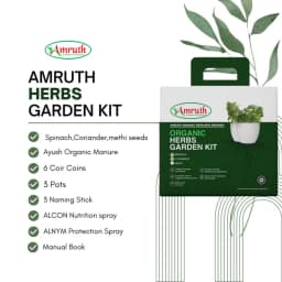 Amruth Organic Herbs Kit, Garden Kit, Grow Your Own Herbs with Seeds, Coir Coin, Organic Manure, Pots, Nutritional and Protection Spray 2