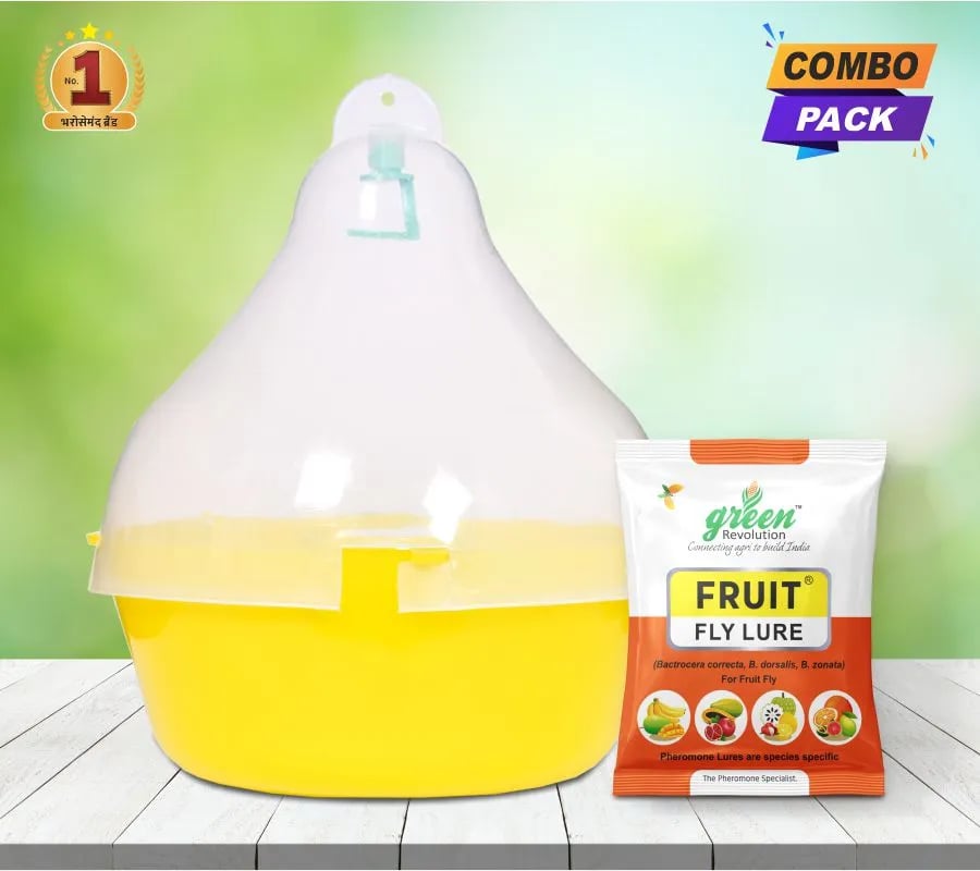 Maxplus Trap with Fruit Fly Lure (Bactrocera Correcta, Zonata, Dorsalisa Pheromone Lure) For Mango, Guava, Sapota, Citrus, Banana, and Papaya