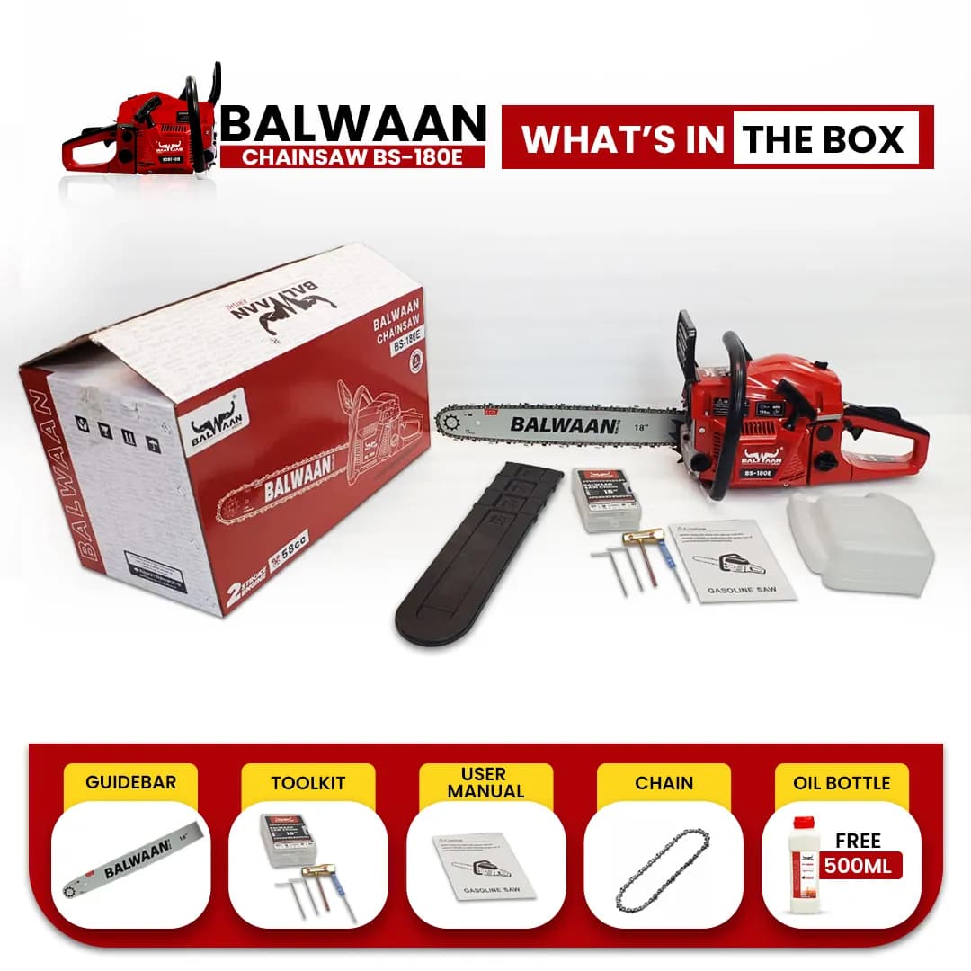 Balwaan BS-180E ECO Chainsaw, 58cc Engine, 2 Stroke Petrol Operated, 6 Months Warranty - Image 3