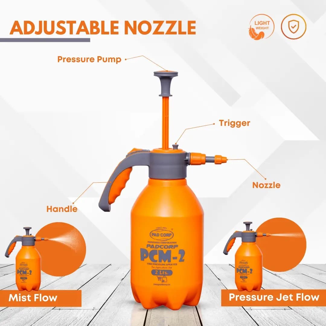 Pad Corp PCM-2 High Pressure Sprayer, Hand-Powered, Versatile For Gardening, Cleaning And Sanitizing (2 L Capacity) - Image 4