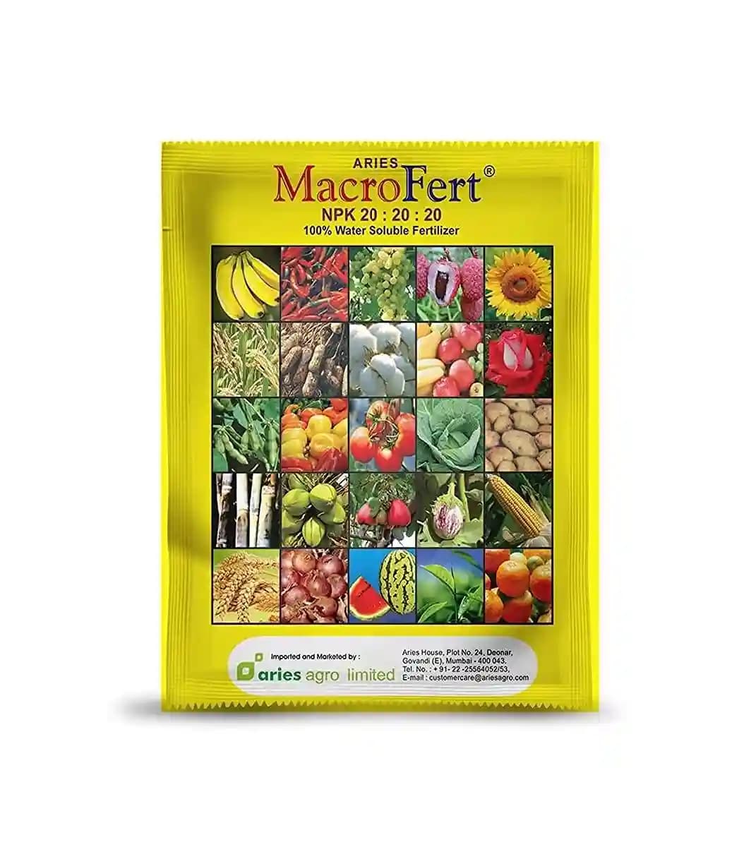 Aries Macrofert Npk 20:20:20 Foliar Spray, Fully Water Soluble Fertilizer for Balanced Growth, Ideal for Garden & Outdoor Plant - Image 1