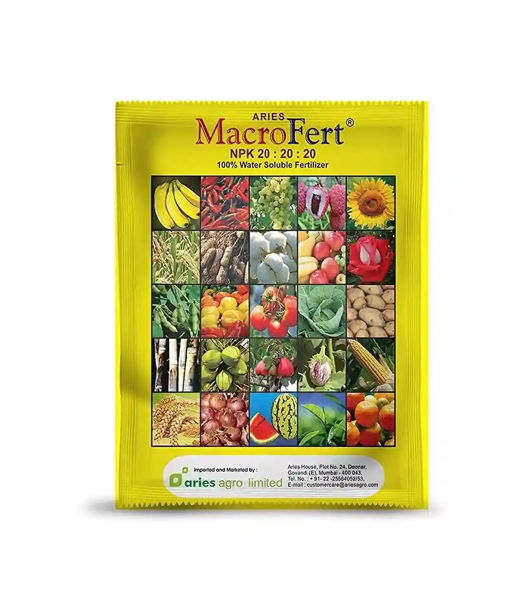 Aries Macrofert Npk 20:20:20 Foliar Spray, Fully Water Soluble Fertilizer for Balanced Growth, Ideal for Garden & Outdoor Plant