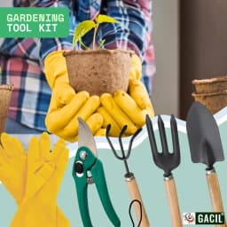 GACIL 5-In-1 Gardening Tool Kit Set For Home Garden, Includes Hand Gloves, Hand Shovel, Hand Fork, Hand Cultivator And Pruner 7