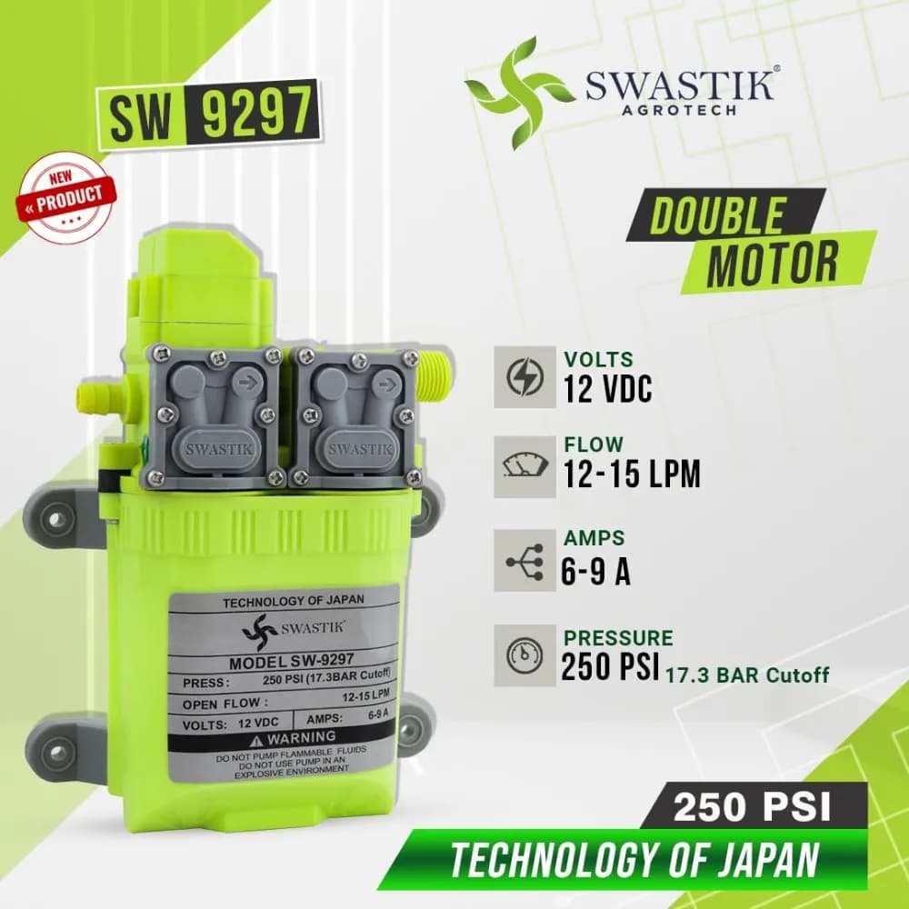 Radhe Agri SW-9297 12V DC Diaphragm Pump Double Motor, 250 PSI, 10LPM Auto-Cut, Japan Based Technology - Image 2