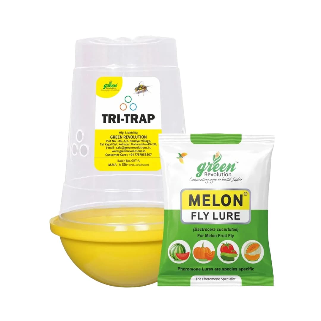 Green Revolution Tri Trap and Melon Fly Lure (Bactrocera Cucurbitae), Easy To Use & Provide Long Lasting Protection - Image 1