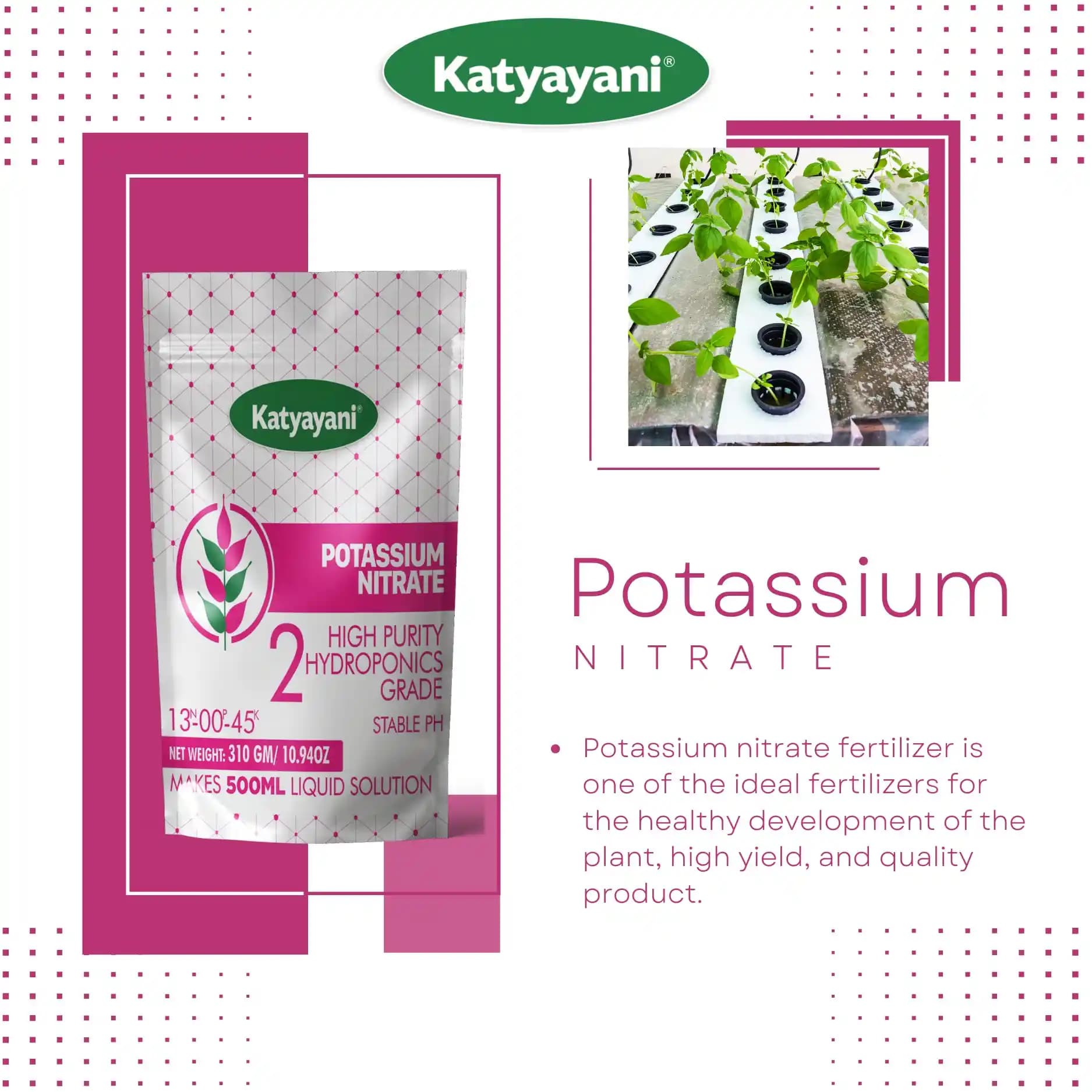 Katyayani Potassium Nitrate, 100% Water Soluble Fertilizer, Hydroponics Fertilizer, Suitable For All Crops. - Image 2