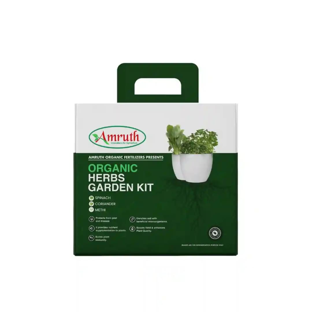 Amruth Organic Herbs Kit, Garden Kit, Grow Your Own Herbs with Seeds, Coir Coin, Organic Manure, Pots, Nutritional and Protection Spray - Image 4