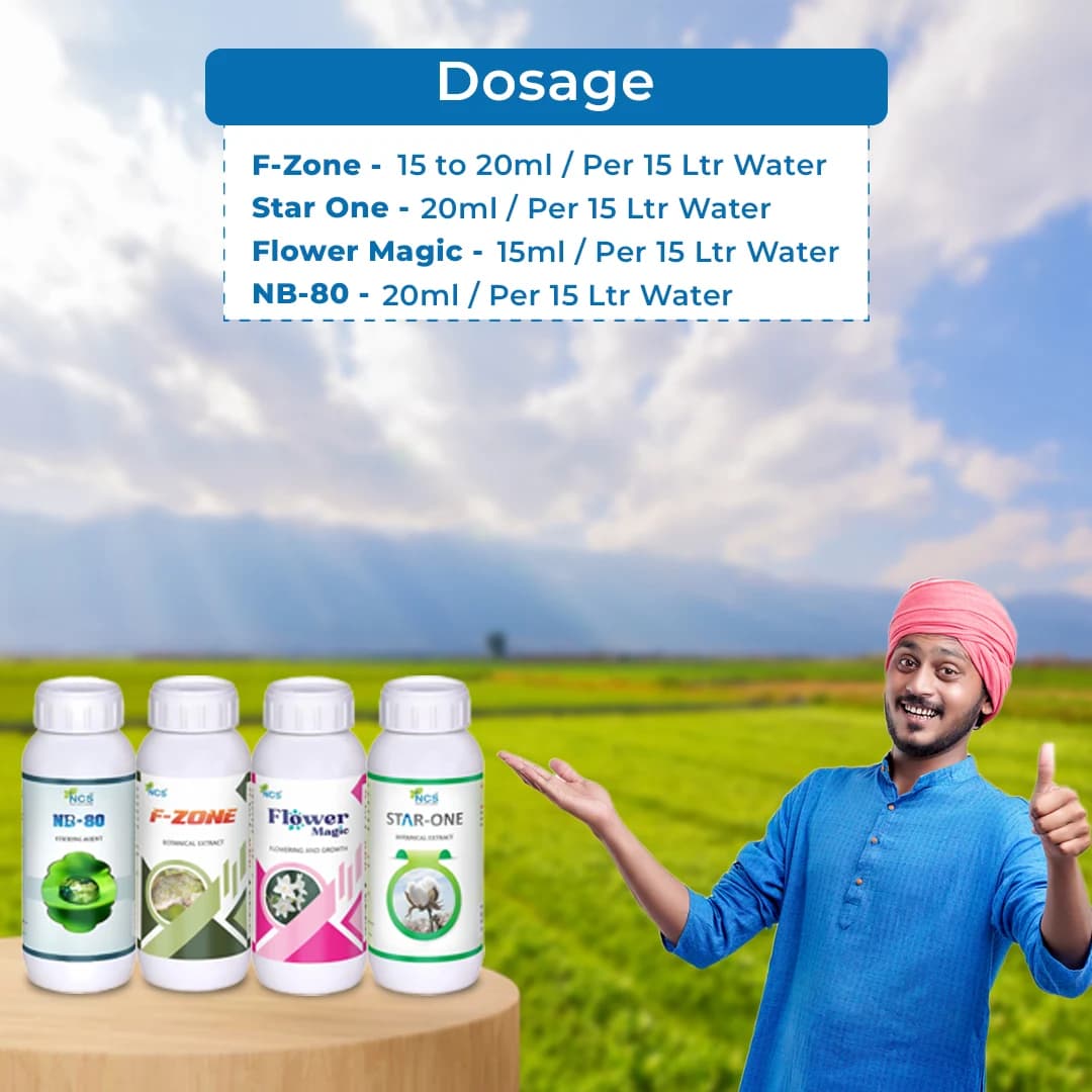 Suraksha Kit For Larva Control at Flowering Stage 45-80 Days (F-Zone 250 ML + Star One 250 ML + Flower Magic 250 ML +NB 80 250 ML) - Image 5