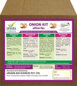 Onion Kit is 100% organic kit that contains products for seed treatment, nutrition, size, sucking pest controller & fungal disease controller products 2