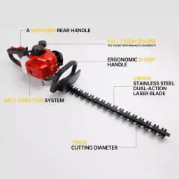 Neptune HT-600 Hedge Trimmer, Powerful 2 Stroke, 26CC Petrol Engine, 24 Dual Serrated Blade, 7500 RPM, 1 Cutting Diameter, Anti-Vibration System 7