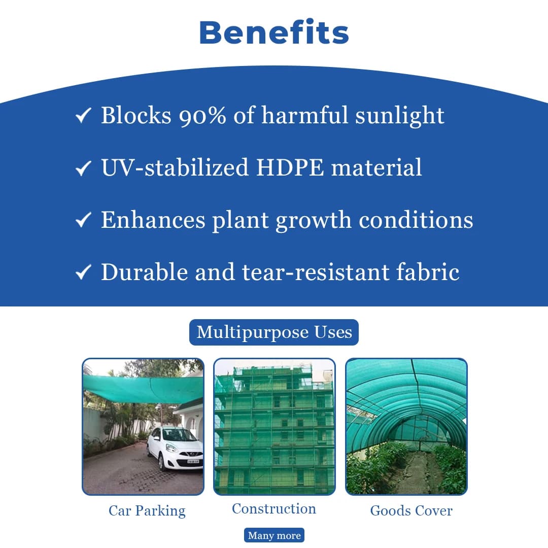 Mipatex Garden Shade Net 90% UV Stabilized Sun Protected Green House, Protect Flowers and Plants Green, Multi-Purpose Long Lasting Material - Image 3