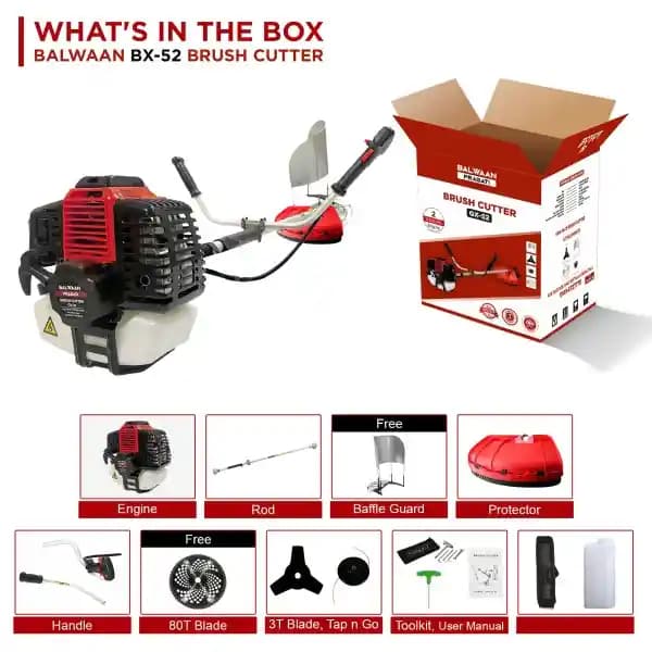 Balwaan BX-52 Brush Cutter, 2 Stroke Side Pack Machine with 52CC Extra Power Torque Engine and 3T Blade - Image 6