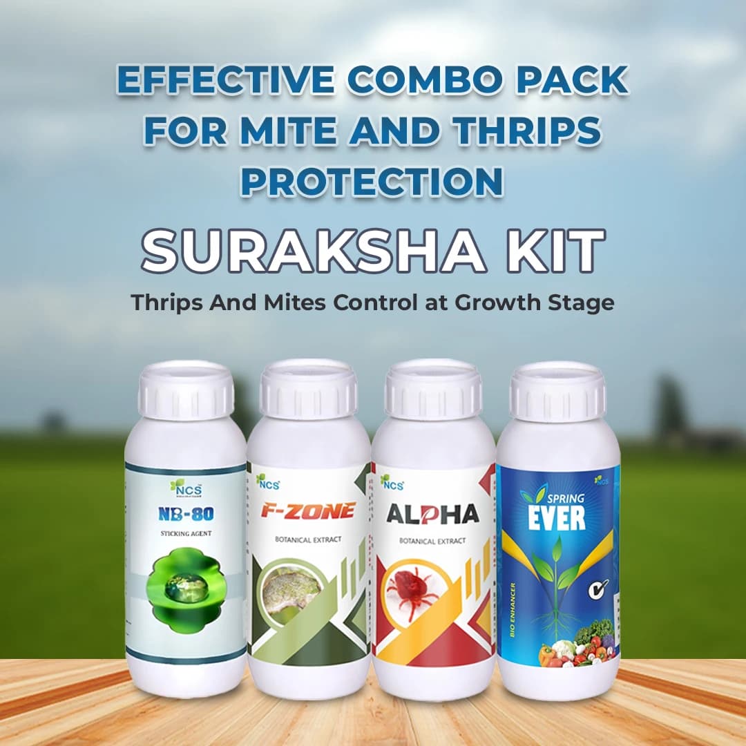 Suraksha Kit For Thrips And Mites Control at Growth Stage 40-45 Days (F-Zone 250 ML + Alpha Bio 250 ML + Spring Ever 1 Ltr + NB 80 250 ML) - Image 2