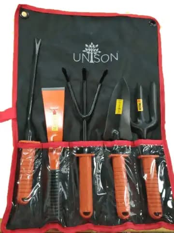 UNISON Garden Tool Kit of 5 Pcs (Includes Trowel, Cultivator, Fork, Khurpa, Hand Weeder) - Image 1