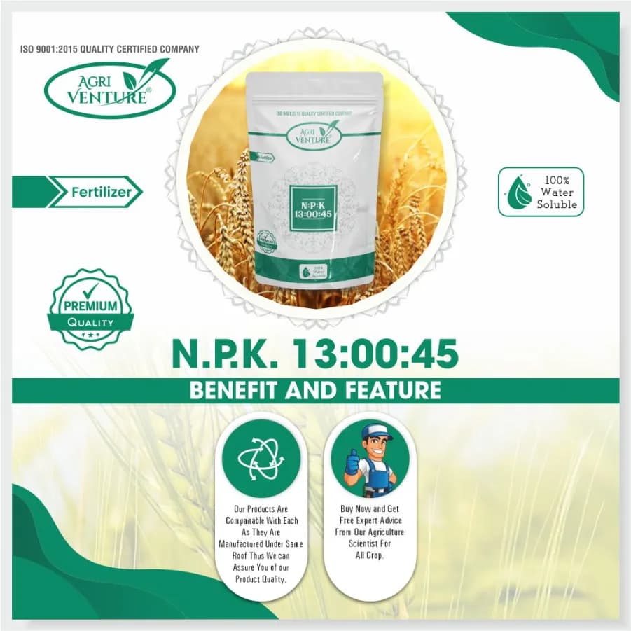 Agriventure NPK 13:00:45 Imported 100% Water Soluble Drip Fertilizer, Suitable for All Crops - Image 2